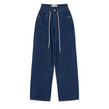 セミワイドフィットストリングポイントダークデニムパンツ/JEON SO MIN SEMI-WIDE FIT STRING POINT DARK DENIM PANTS [17708]