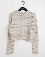 Huretz Wool Mix Stripe Coloring Crop Long-Sleeved Knit