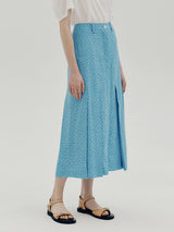 プリーツロングスリットスカート / Pleated long slit skirt - Blue flower