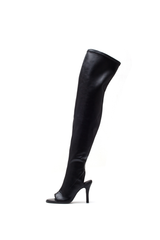 Thigh High Cut-Out Heel Boots(Black)