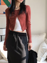 Tati unbalmed diagonal button booklet shirring knit cardigan
