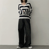 ヒティーブックルカラーストライプニットウェア / Hitty Bookle Collar Striped Knitwear