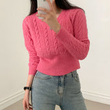 [5color] from twist V-neck cropped knit