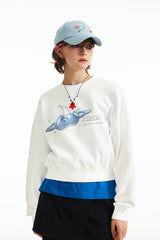 チェリープラネットグラフィッククロップスウェットシャツ / CHERRY PLANET GRAPHIC CROP SWEATSHIRT [WHITE]