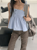 スモーキングデニムフレア ストラップスリーブレス/Piret Smoking Denim Flare Strap Sleeveless