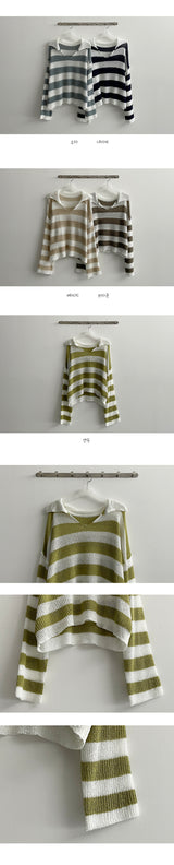 ヒティーブックルカラーストライプニットウェア / Hitty Bookle Collar Striped Knitwear