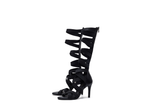 Elastic Strap Long Sandal Heel(Black)