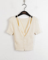 オッターオールインワンブックレットホルタースリーブレス半袖カーディガン/ Otter all-in-one booklet halter sleeveless knit short-sleeved cardigan