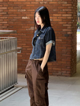 Bubel semi-cropped short-sleeved denim shirt jacket