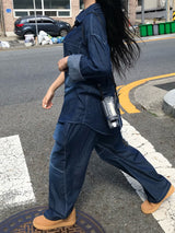 Deep ocean denim set up shirt