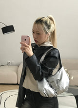 Block crop leather jacket