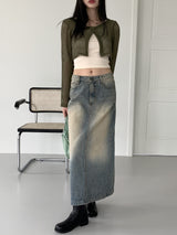 バッキービンテージマキシロングデニムスカート/Bucky Vintage Maxi Long Denim Skirt