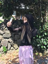 リブフードクロップジップアップニット