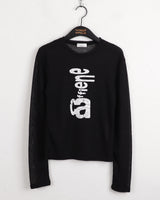 Fain lettering see-through linen long-sleeved T-shirt