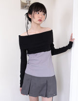 TWO-TONE OFF-SHOULDER KNIT (GREY)
