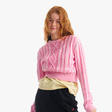 スモールチェリーツートンケーブルクロップニット／SMALL CHERRY TWO-TONE CABLE CROP KNIT [PINK]