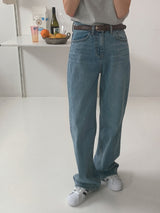 メンションナッピングライトブルーワイドウィンターデニムパンツ / Mention napping light blue wide winter denim pants