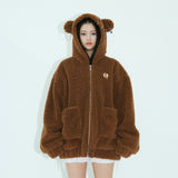 0 2 punk bear fleece jacket - BROWN