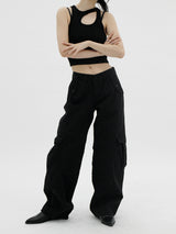 ローライズワイドパンツ/Low-rise black wide pants