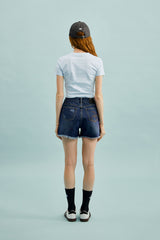 スモールチェリークロップ丈のTシャツ／SMALL CHERRY CROP T-SHIRT [MELANGE SKY]