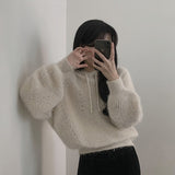 Hajoo Pine Leaf Loose Fit Balloon Hooded Knitwear (4 colors)