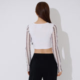 ラインブラックホールメッシュクロップTシャツ / TOP(9369) Line Black Hole Mesh Crop Tee