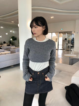 レイヤーボートネックショートニット