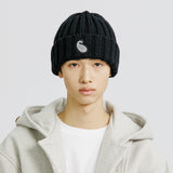 YPペイズリーパッチニットビーニー / YP PAISLEY PATCH KNIT BEANIE DEEP BLACK