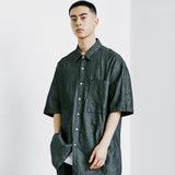 フロントシームウォッシュドデニムシャツ / FRONT SEAM WASHED DENIM SHIRT BLACK