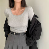 ウエストエンファサイジングサイドシャーリングUネックTシャツ