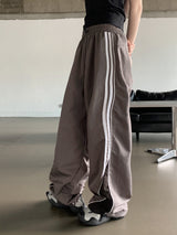3ライン配色ツーウェイトラックロングワイドカーゴパンツ/ hata three-line coloring two-way track long wide cargo pants