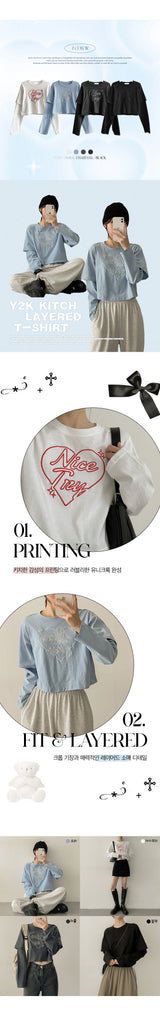 ナイスレイヤードクロップドロングスリーブTシャツ