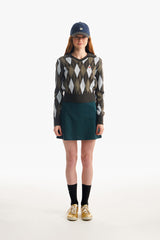 スモールチェリーアーガイルカラーニット／SMALL CHERRY ARGYLE COLLAR KNIT [GRAY CHARCOAL]