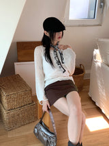 Uro see-through damage slim long sleeve knit