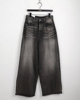 [3WAY] Ziver Snap Button Black and Blue Washed Wide Denim Pants