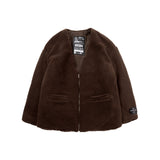 [UNISEX] Reversible Faux Fur Cardigan Coat (Dark Brown) (6656668106870)