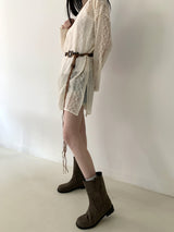 イービーボヘミアンパンチングレースミニワンピース / [Belt Set] Eevee Bohemian Punching Lace Mini Dress