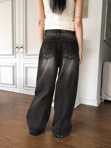 [3WAY] Ziver Snap Button Black and Blue Washed Wide Denim Pants