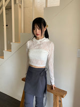 Swan rose see-through cropped hooded sweatshirt