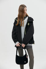 チェリールーバーラベルジップアップフーディジャケット / CHERRY RUBBER LABEL WOVEN ZIP UP HOODIE JUMPER [BLACK] (6671083700342)