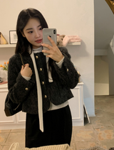 ローズボートネックニットTシャツ+タイセット