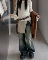 Side stitch denim pants
