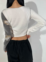 Printed patch long sleeve knit