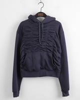 Bolt Napping Shirring Pleated Cropped Long-Sleeved Hoodie T-Shirt