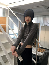 Shaz shirring shoulder slit hooded t-shirt