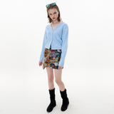 Finger Hole Ribbon Cardigan [Blue] (6612250656886)