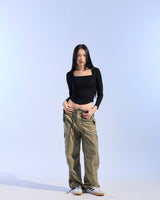 SQUARE NECK SHIRRING SLEEVE (BLACK) 