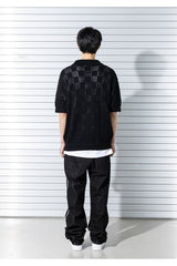 チェックボードメッシュニットハーフシャツ/CHECKERBOARD MESHED KNIT HALF SHIRTS