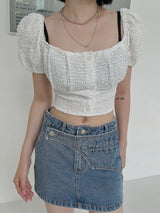 ポップコーンオフショルダーブラウス/Popcorn Off Shoulder Blouse (4color)