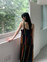 Horner Hippie Bohemian Striped Sleeveless Long Dress